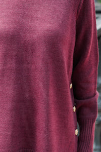 The Slouchy Merlot Side Button Sweater