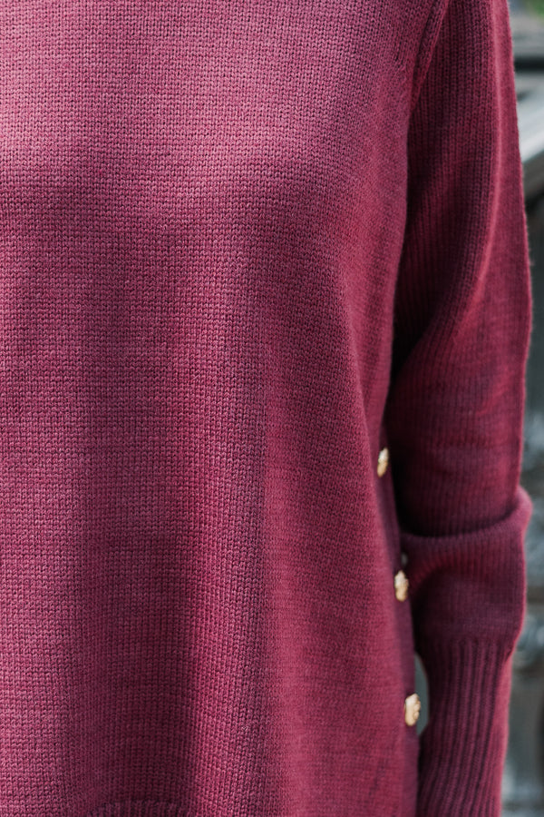 The Slouchy Merlot Side Button Sweater