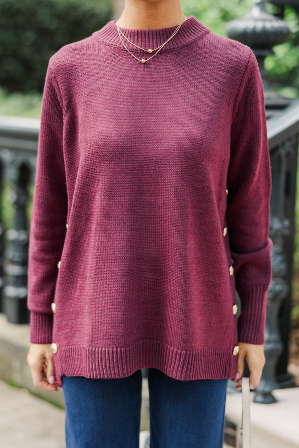 The Slouchy Merlot Side Button Sweater