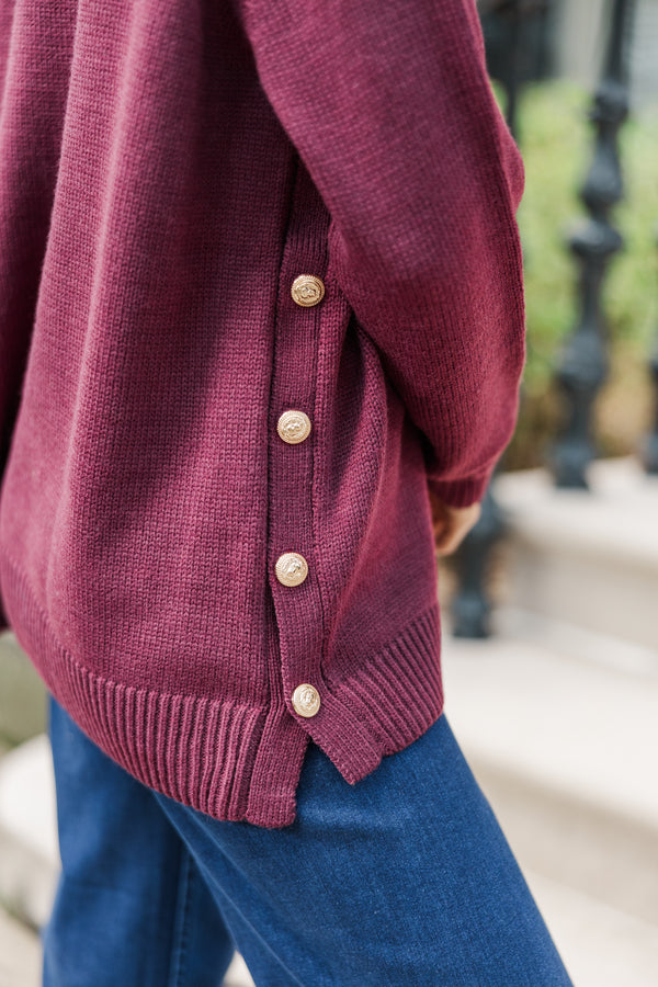 The Slouchy Merlot Side Button Sweater