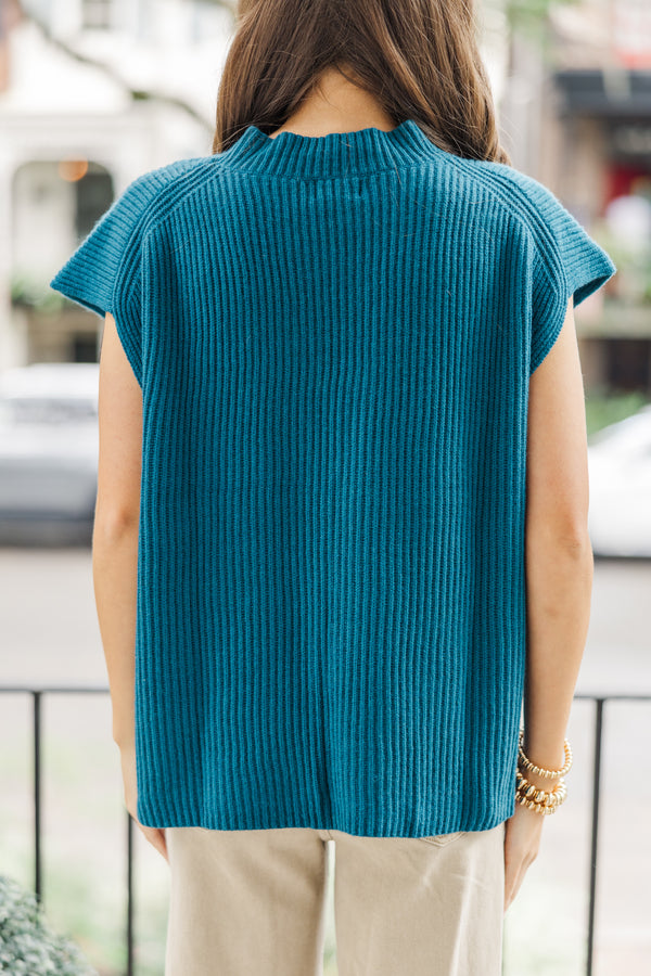 The Slouchy Teal Blue Short Sleeve Sweater