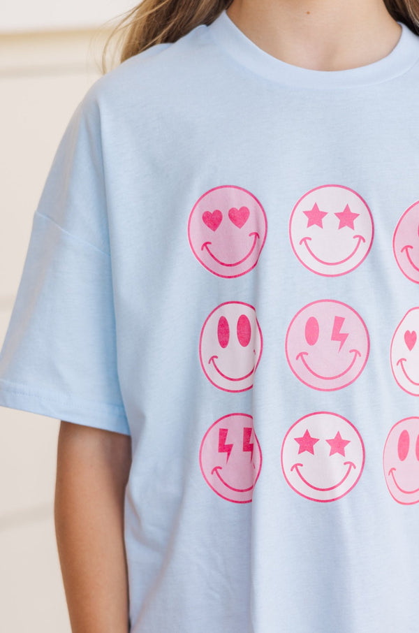 Girls: Always Happy Light Blue Graphic Tee