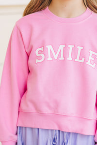 Girls: Just Smile Bubblegum Pink Graphic Sweatshirt