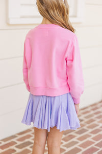 Girls: Just Smile Bubblegum Pink Graphic Sweatshirt