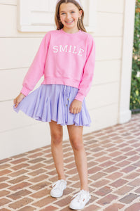 Girls: Just Smile Bubblegum Pink Graphic Sweatshirt