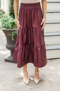 Fate: Where You Belong Burgundy Red Faux Leather Midi Skirt