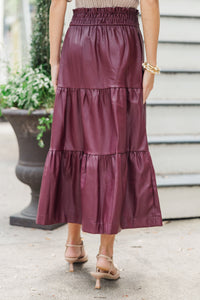 Fate: Where You Belong Burgundy Red Faux Leather Midi Skirt