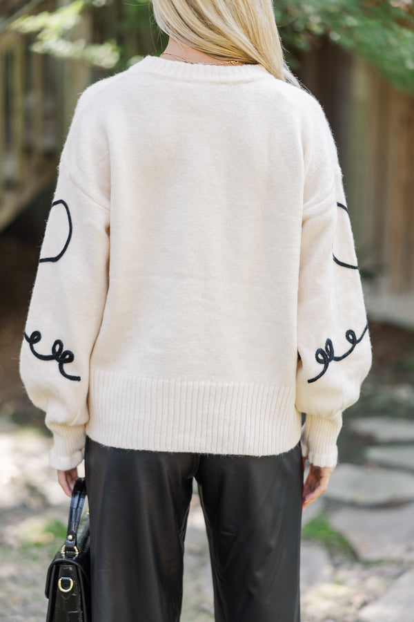 See It Through Ecru White Embroidery Sweater