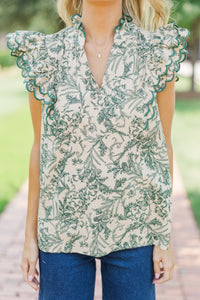 Tell You Everything Hunter Green Toile Blouse