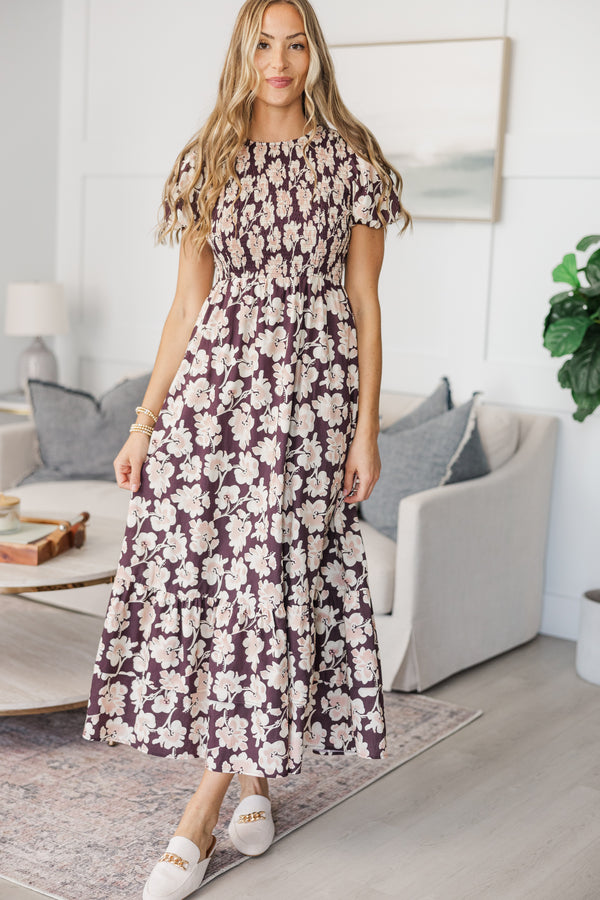 NURSING COLLECTION: Make The Right Choice Burgundy Red Abstract Maxi Dress