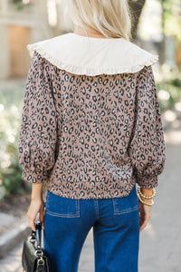 Just Name It Mocha Brown Leopard Blouse