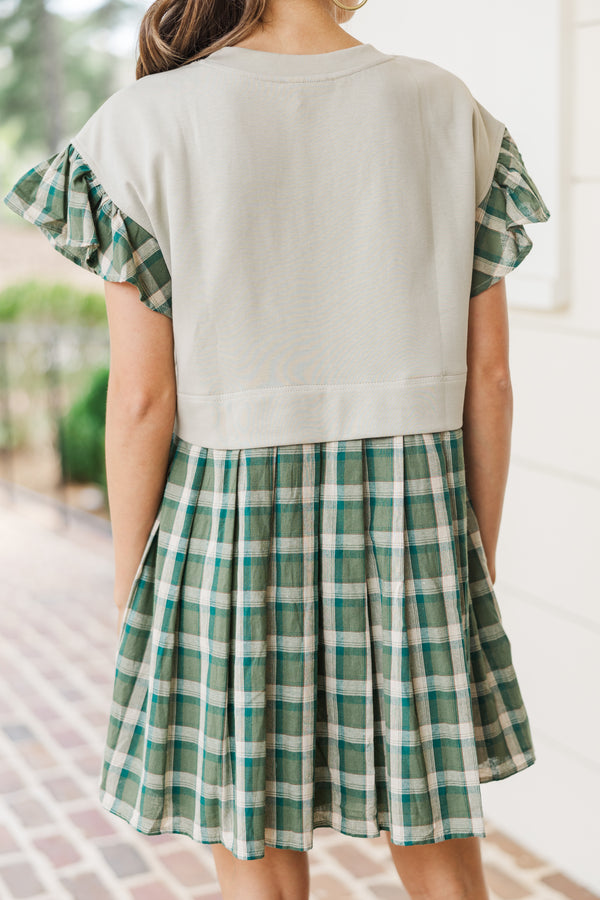 Reach For It Olive Green Plaid Dress