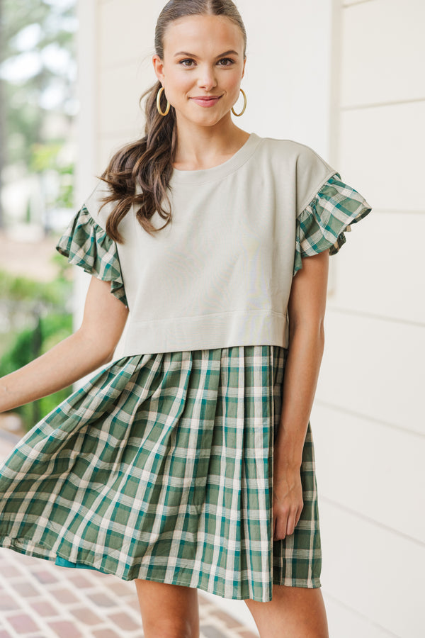 Reach For It Olive Green Plaid Dress