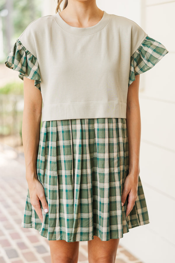 Reach For It Olive Green Plaid Dress