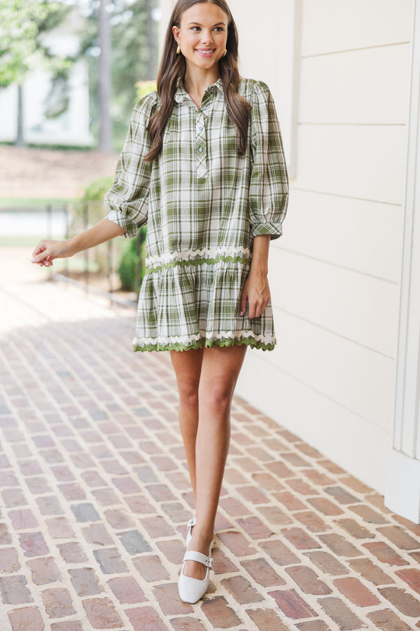 All You Can Be Olive Green Plaid Dress