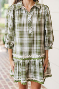 All You Can Be Olive Green Plaid Dress