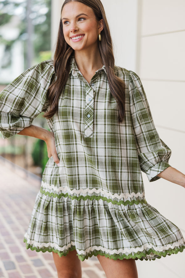 All You Can Be Olive Green Plaid Dress