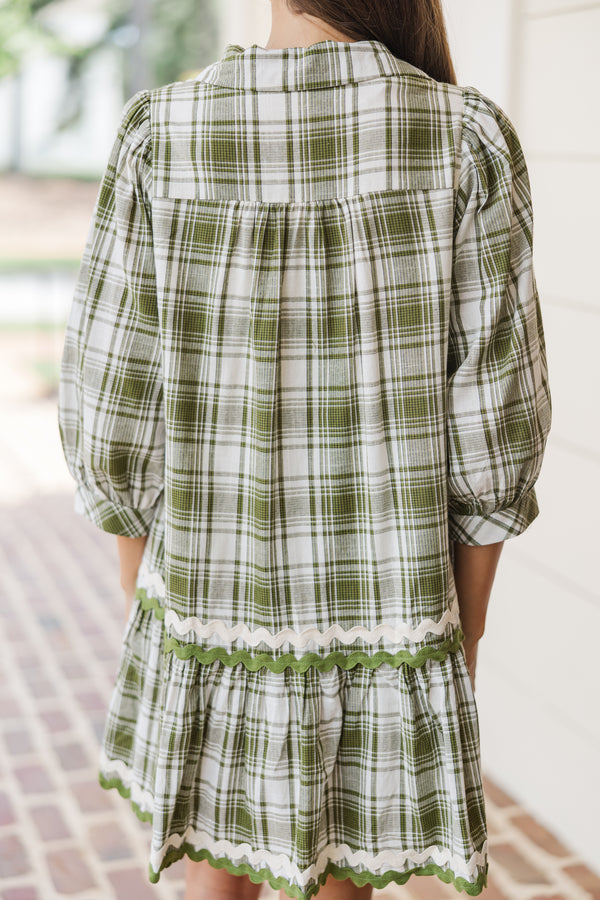 All You Can Be Olive Green Plaid Dress