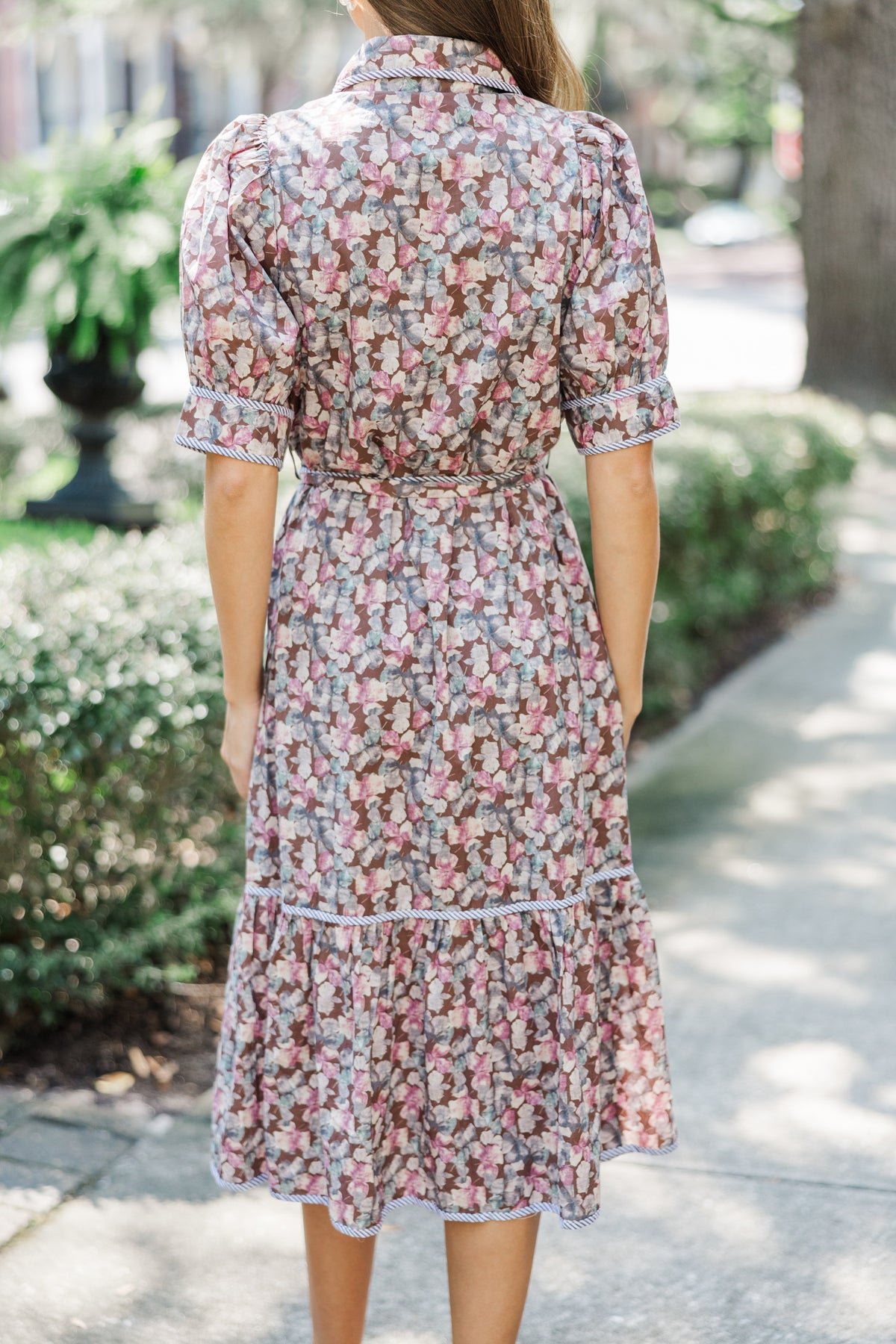 chinese dress ladies Chi Chi Long Sleeve V Neck Floral Print Midi Dress in Black, Size 10 main image 1