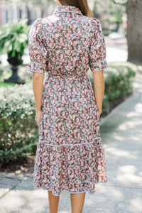 Be With Me Brown Ditsy Floral Midi Dress