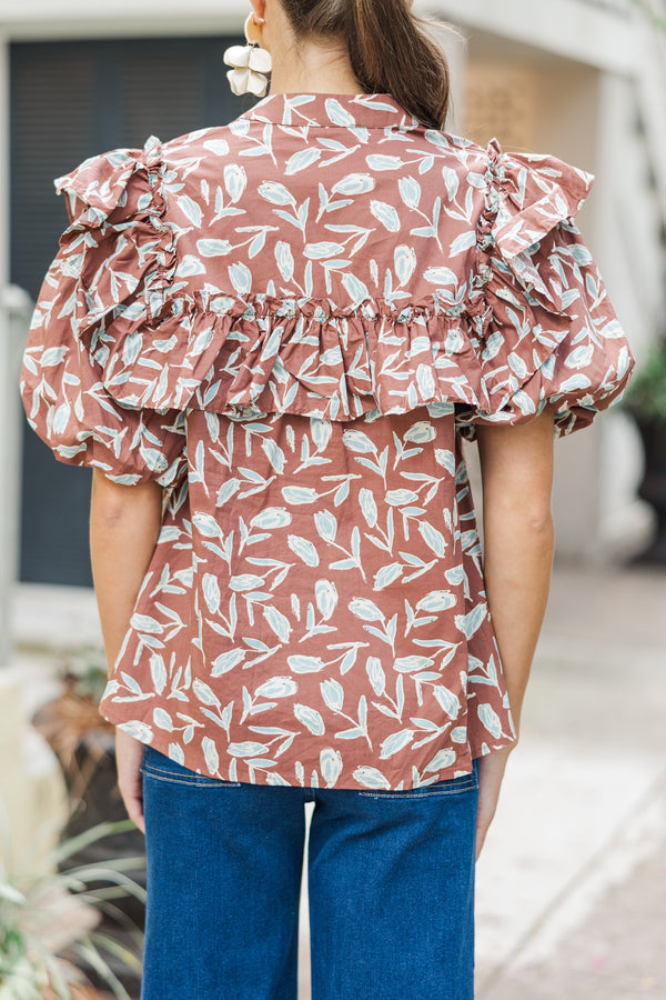 Never Miss Brown Floral Blouse