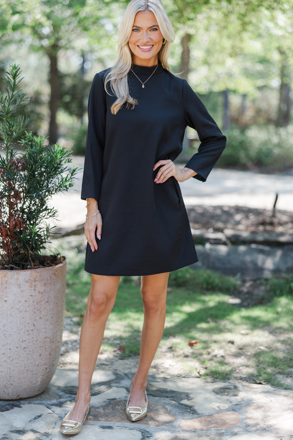 Black shift dress with sleeves on sale