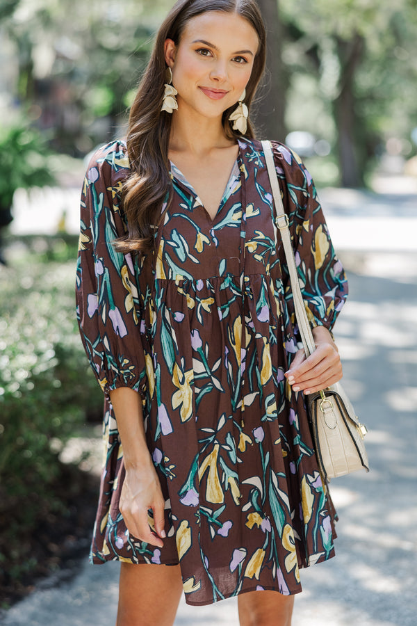 Talk It Through Espresso Floral Dress