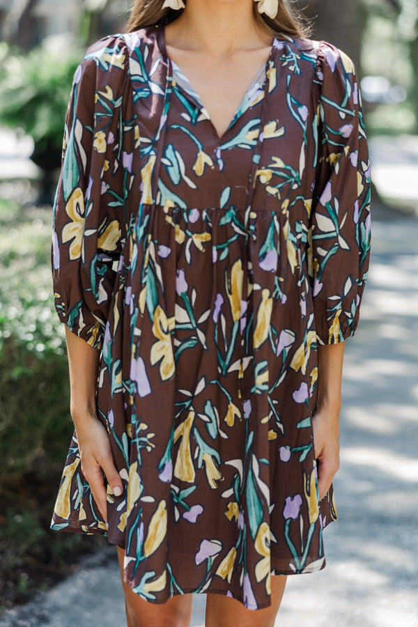 Talk It Through Espresso Floral Dress