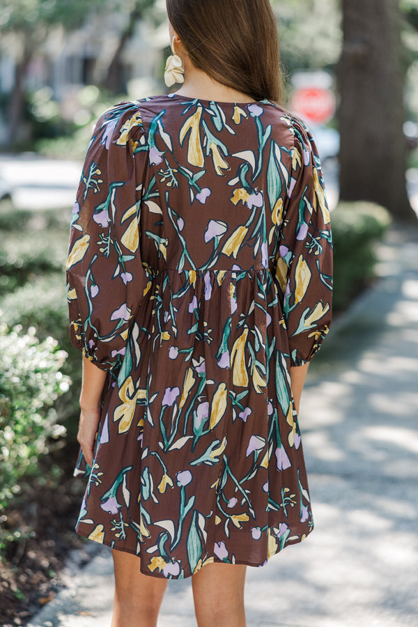 Talk It Through Espresso Floral Dress