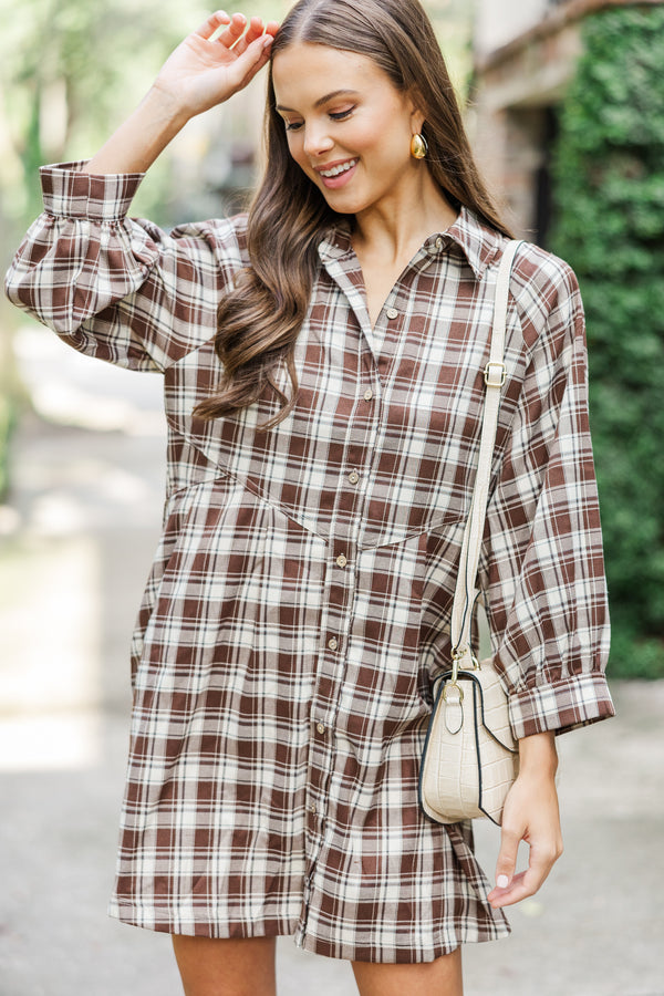 Give It Meaning Brown Plaid Dress Shop the Mint Give It Meaning Brown Plaid Dress Shop the Mint