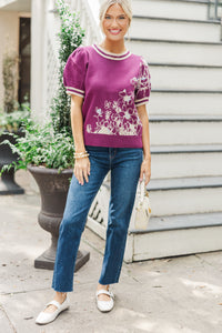 Give It All Plum Purple Floral Sweater