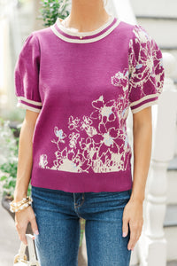 Give It All Plum Purple Floral Sweater