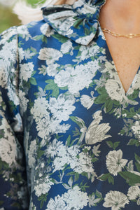 On Your Mind Navy Blue Floral Brocade Blouse