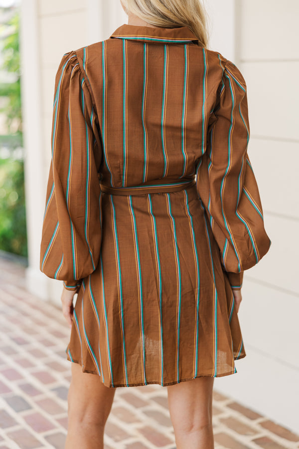 Doing The Best Brown Striped Dress