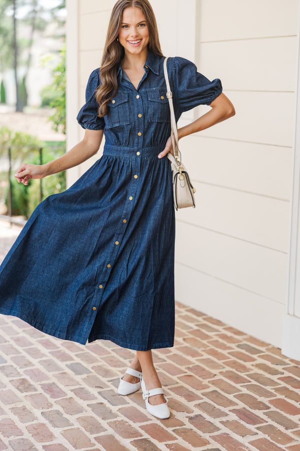 Still The One Medium Wash Denim Midi Dress