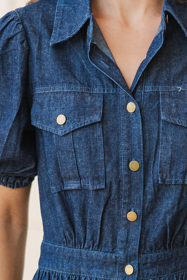 Still The One Medium Wash Denim Midi Dress