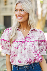 You Have It All Magenta Toile Blouse