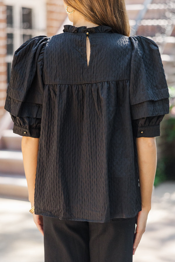 Speak Up Black Textured Babydoll Blouse