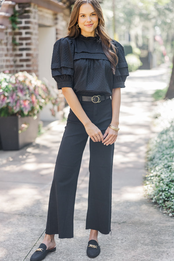 Speak Up Black Textured Babydoll Blouse