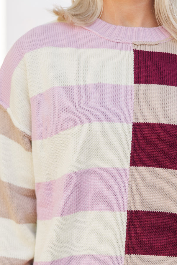 All About You Burgundy Red Striped Sweater