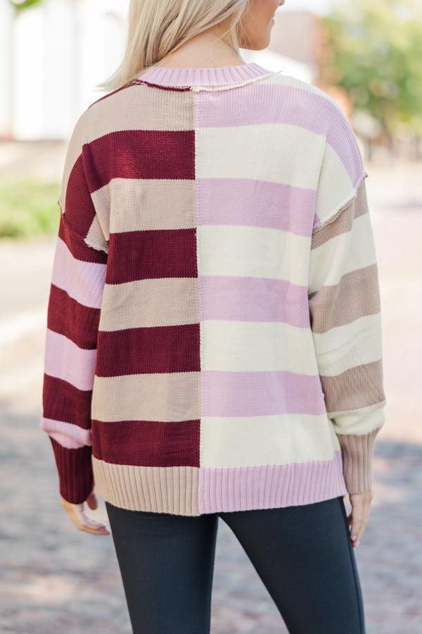 All About You Burgundy Red Striped Sweater