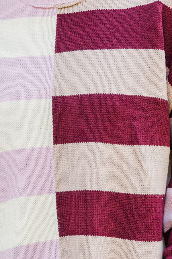 All About You Burgundy Red Striped Sweater