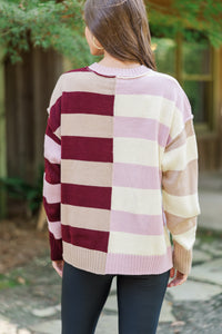 All About You Burgundy Red Striped Sweater