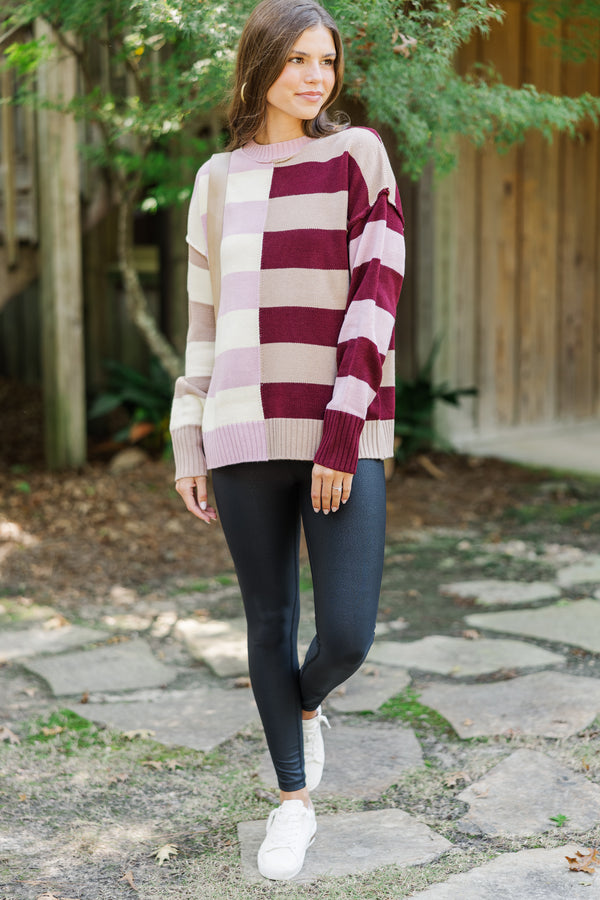 All About You Burgundy Red Striped Sweater