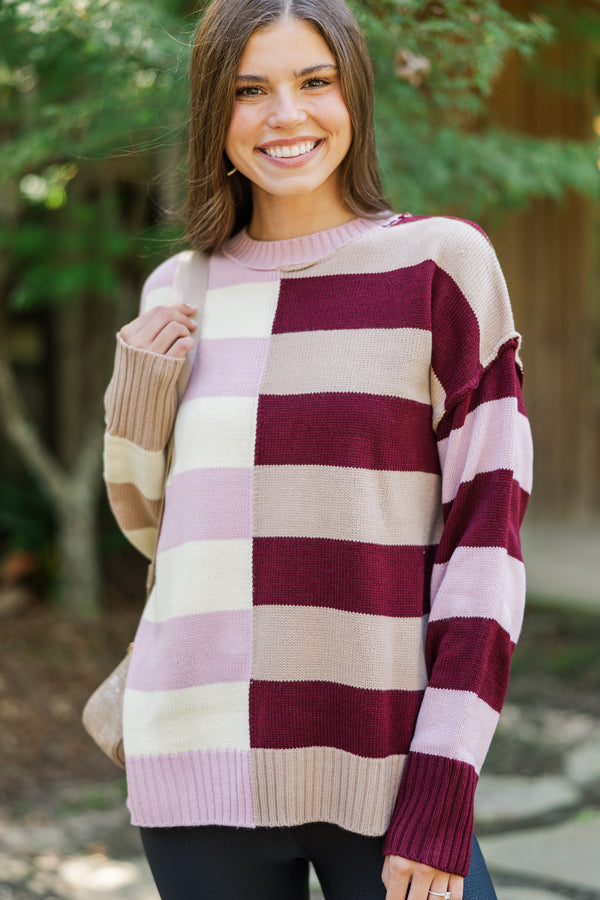 All About You Burgundy Red Striped Sweater