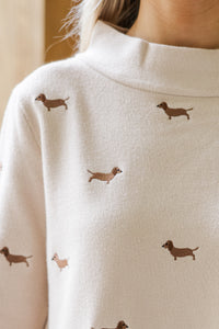 It All Works Taupe Dachshund Embroidered Sweater