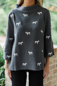 It All Works Charcoal Gray French Bulldog Embroidered Sweater