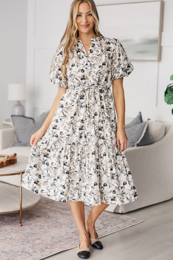 NURSING COLLECTION: It's A Match Cream Floral Midi Dress