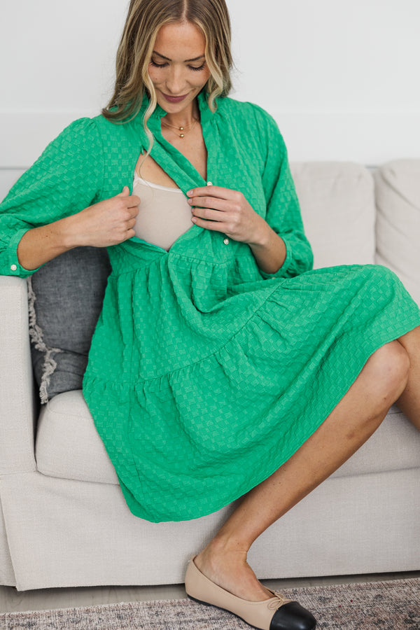 NURSING COLLECTION: All Up To You Green Textured Dress