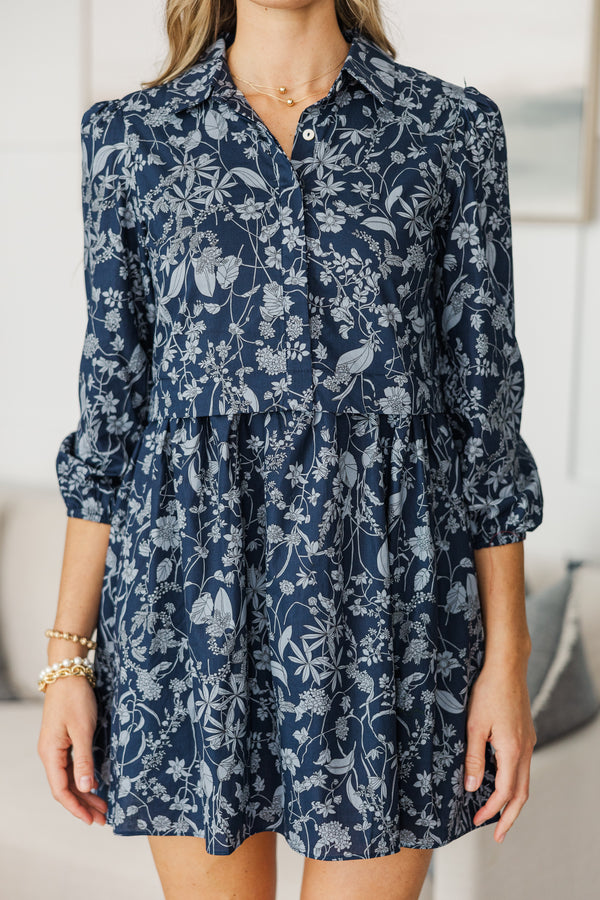 NURSING COLLECTION: Lots Of Love Navy Blue Floral Shirt Dress